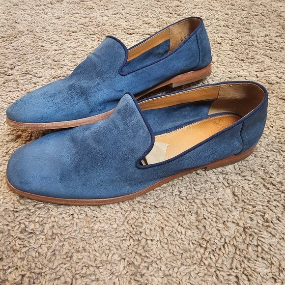 Franco Sarto Leather A FALLON Suede Slip On Flats Size 9 M Blue Square Toe Bone - Picture 7 of 10